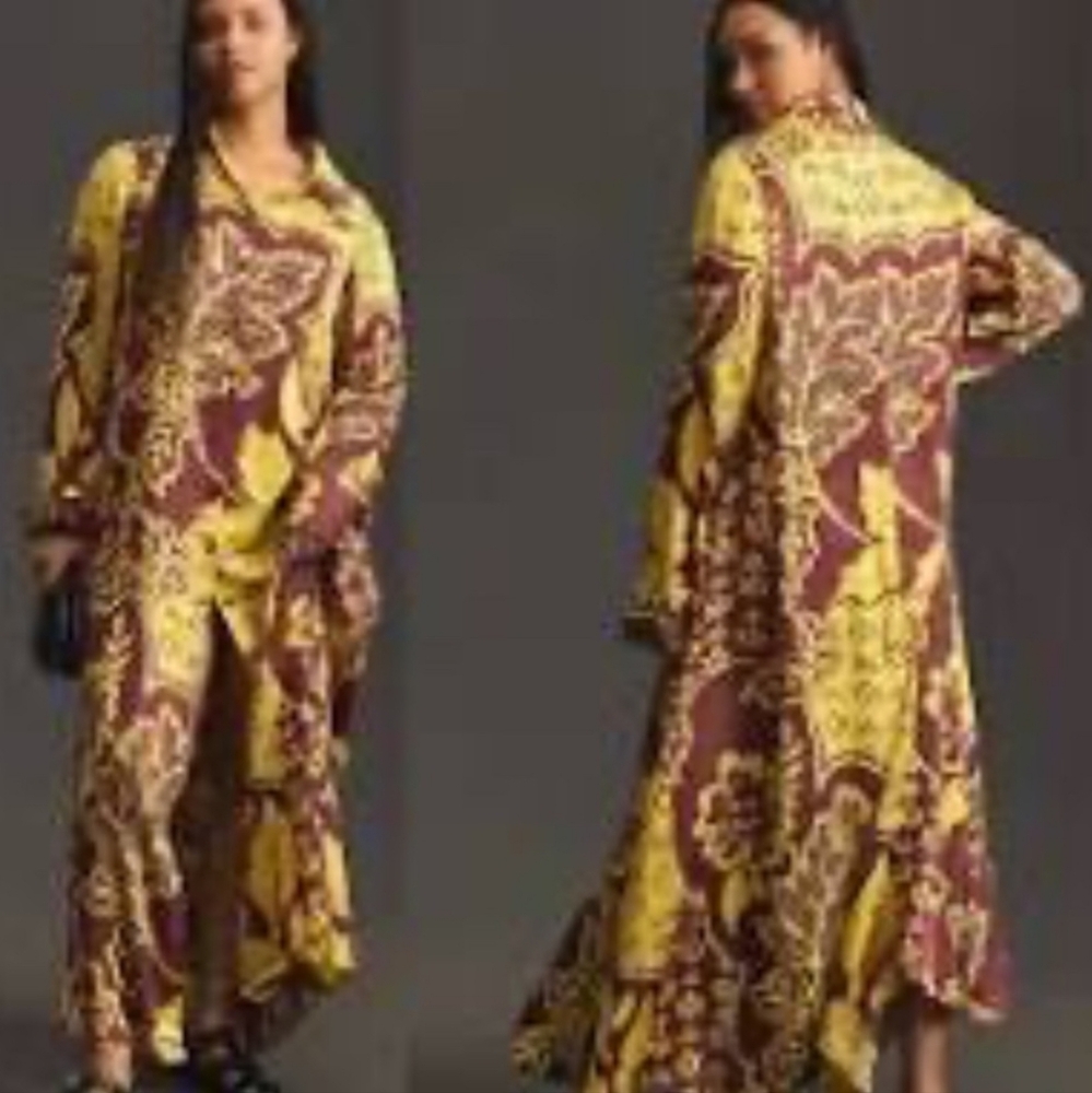 NWT ANTHROPOLOGY COREY LYNN CALTER SMALL MAXI SHIRT DRESS BURN MOTIF - Picture 9 of 9